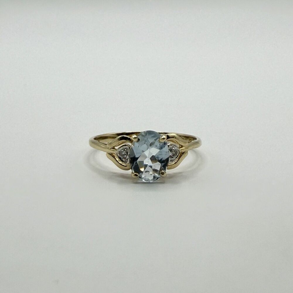 14K Gold Aquamarine & Diamond Accent Ring Size 7 .98 DWT